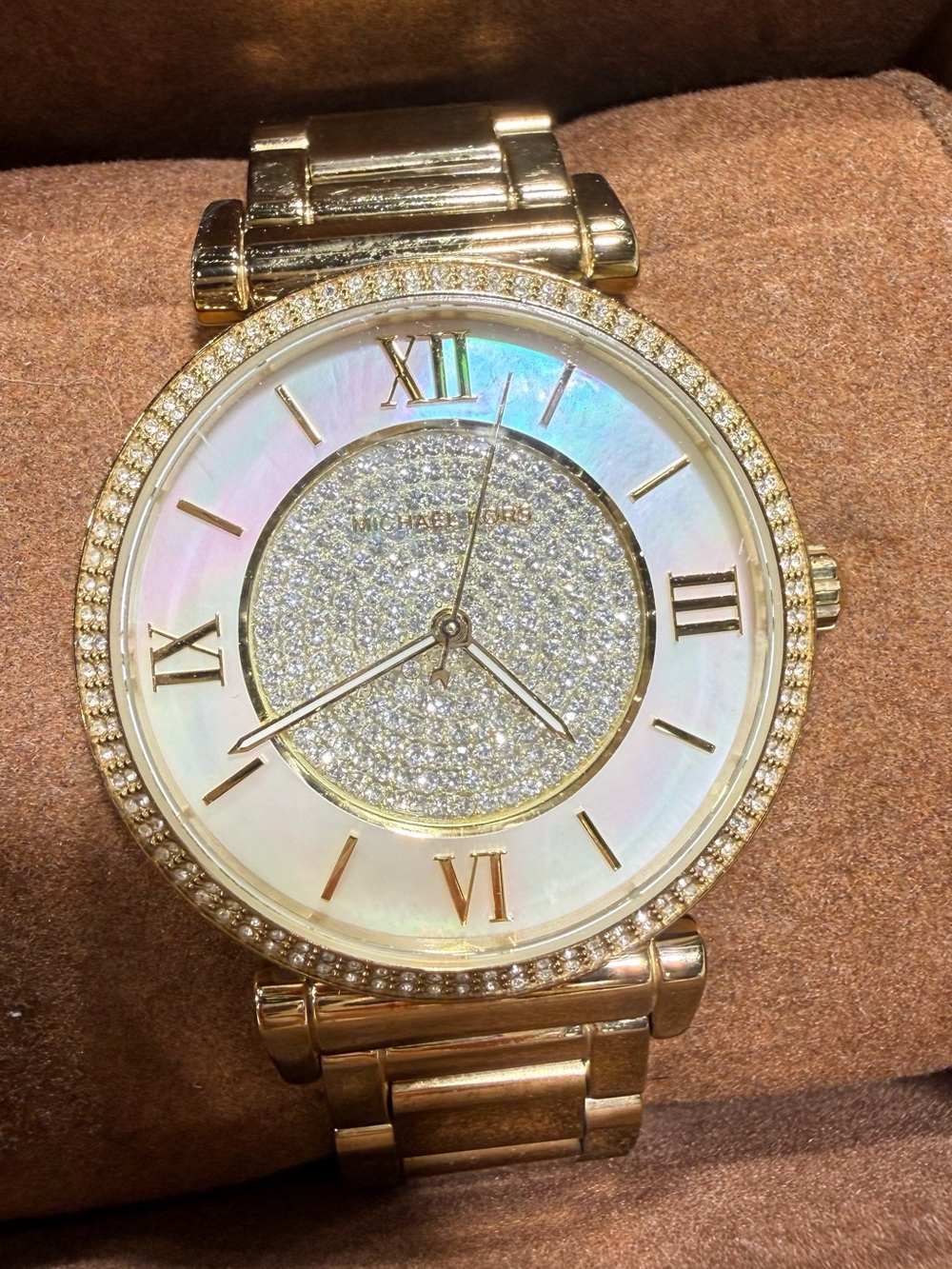 Michael Kors Gold-Tone Crystal Mother-of-Pearl Dial Women's Watch